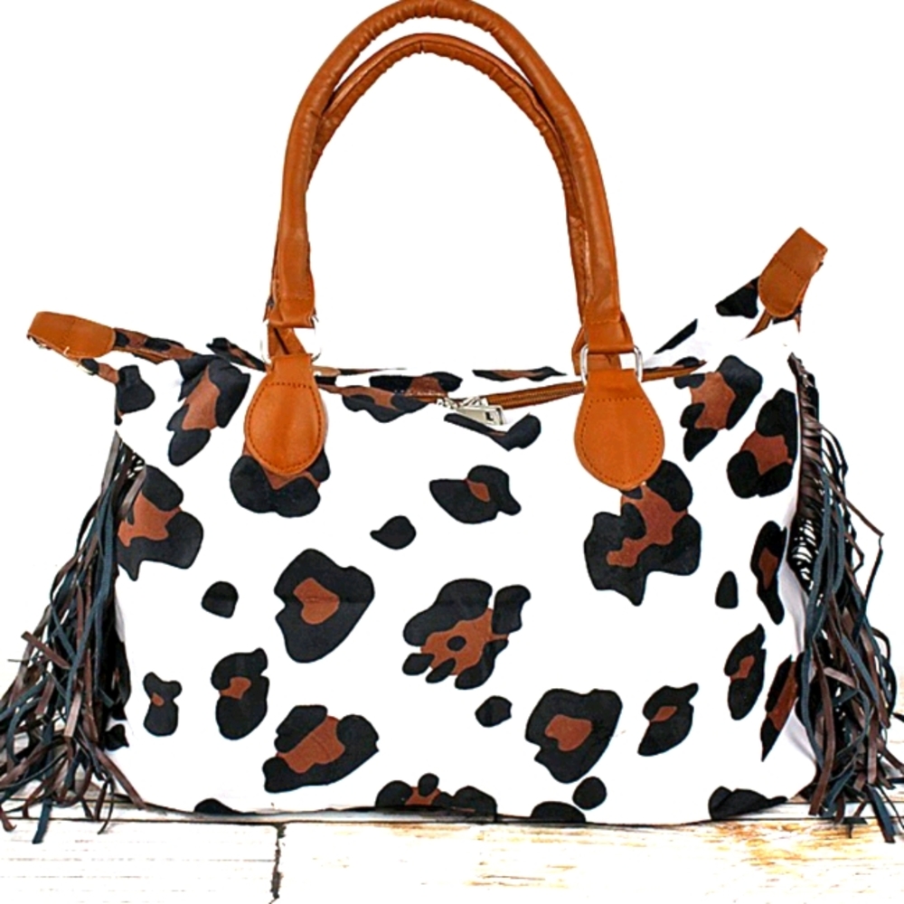 Cowhide tassel tote bag large